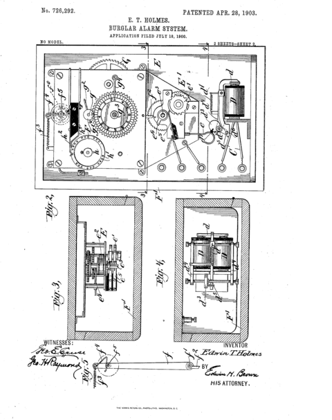 Patentrechte für die erste elektromagnetische Alarmanlage